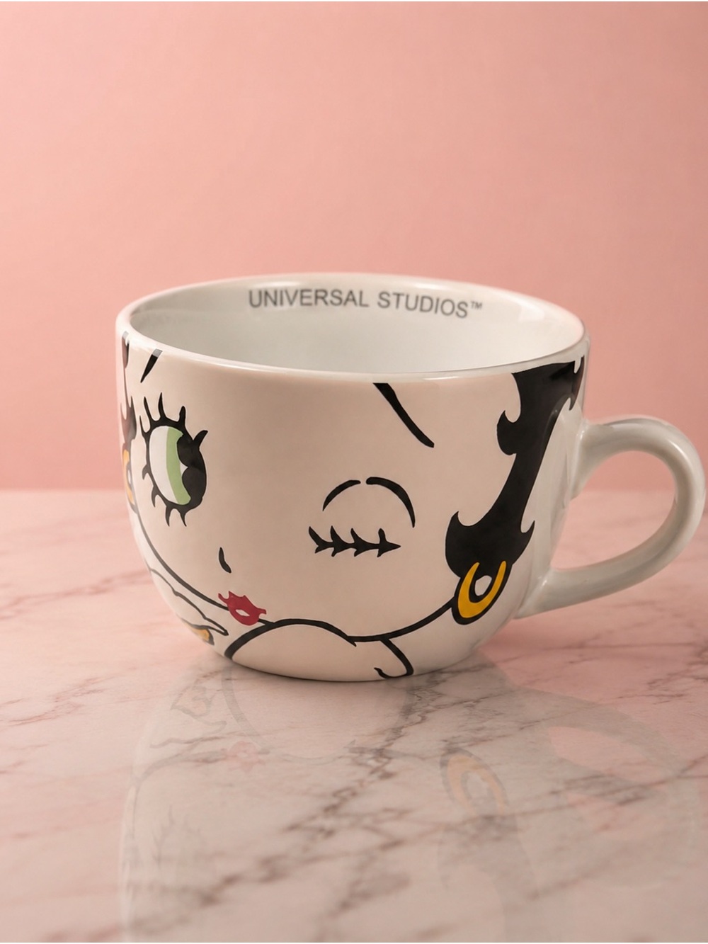 Betty Boop White Ceramic Mug with Black, Green & Red Accents